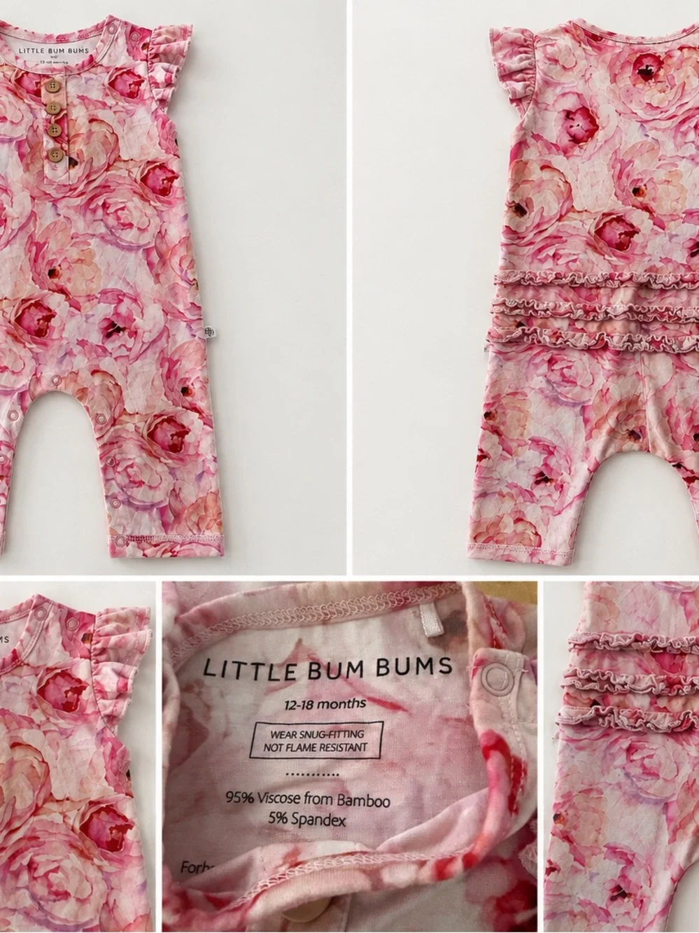 Bums and Roses - Rose print Ruffle-Sleeve Bamboo romper